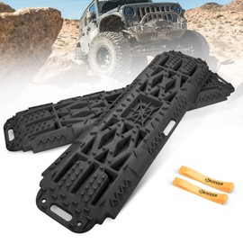 BUNKER INDUST Offroad Traction Boards with Jack Lift Base, Mud Sand Tracks Snow Tire Traction Mat Recovery Ramp for 4X4 Jeep Truck SUV ATV UTV Pair Black Traction Pads (Gen 2th)