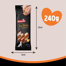 Rosewood Rosewood Large Trio Sticks for Dogs - Made with Chicken, Grain Free Chews, High Protein Dog Treats, By Pets Unlimited (3pc, 240g)