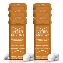 Viter Energy Viter Energy Caffeinated Mints 40mg Caffeine, B Vitamins, Sugar Free. (Chocolate Mint, 20pcs, 6 Pack)