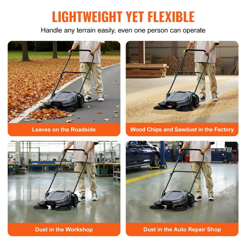 VEVOR Walk-Behind Hand Push Floor Sweeper with 25.6" Sweeping Width