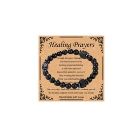 Get Well Soon Gifts for Men Inspirational Bracelet Natural Stone Beaded Bracelet Black Tourmaline Bracelet Healing Crystal Bracelet Inspirational Gifts Christmas Gifts for Boys(Healing Prayers)