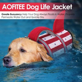 AOFITEE Dog Life Jacket, Dog Life Vest for Swimming, Shark Dogs Swimming Vest with Rescue Handle and Reflective Stripe, Ripstop Pet Float Coat Swimsuit Lifesaver Small Medium Large Dogs Blue XS