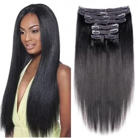 Mihugass Yaki Straight Clip in Hair Extensions For Women 100% Unprocessed Brazilian Virgin Hair Clip on Hair Extensions Yaki Straight Clip ins 120g/set(26 Inch)