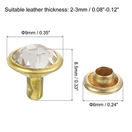 sourcing map 100Pcs Gold Rhinestone Rivets, 9mm/0.35" Leathercraft Rivets Crystal Rivets Metal Double Cap Rhinestone Stud Rivets Stud for DIY Leather Craft Making Purse Clothing Shoes Belt