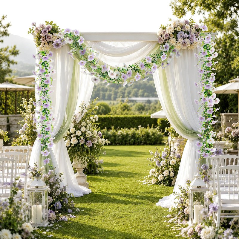 Eucalyptus Garland with White Petunias Flowers Fake Flowers,6FT-2Pcs