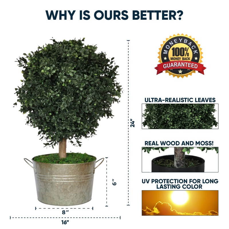 Tin Roof Interiors Pair of 24" Tall Artificial Boxwood Shrubs,