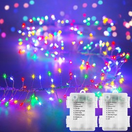 2 Pack Cluster Fairy Lights Battery Operated, Total 20Ft 400LED Christmas String Lights with Timer 8 Modes Twinkle Firecracker Fairy Lights for Garlands Tree Wedding Outdoor Decor (Multicolor)