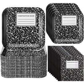 Havawish 100 Pcs Back to School Composition Notebook Paper Plates Napkin Set Disposable 9 Inch Square Decorative Plates for Last and First Day of School Kindergarten Graduation Tableware Supplies