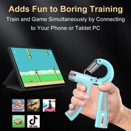 Hand Grip Strengthener For game APP 2 Pack Adjustable Resistance 10-130 lbs Forearm Exerciser，Grip Strength Trainer for Muscle Building and Injury Recovery for Athletes (Blue, Single Pack)