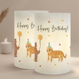 MeinBaby123® Pack of 10 Tea Light Holders Table Decoration Children's Birthday Party Decoration Birthday Boys Decoration Birthday Girl Birthday Decoration Children's Birthday (Animals Happy Birthday)
