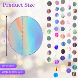 MICHIHOMIE 65 Ft Papier Girlande Glitzer Runde, 5 Stück 4m Hängende Iridescent Garland für Geburtstag, Hochzeit, Festival Party Deko