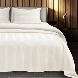 ED Luxury 400 Thread Count Duvet Cover Set | 100% Egyptian Cotton Soft & Comfortable Hotel Quality Satin Multi Stripe Bedding Set (Single, Cream)