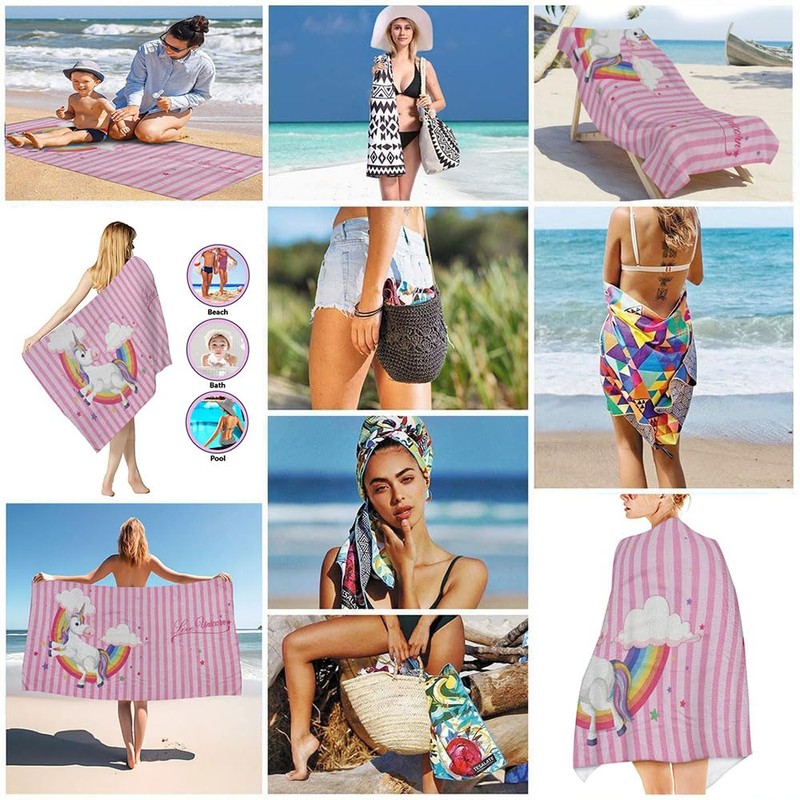 Extra Large Cute Pink Stripe Unicorn Beach Towels for Adult