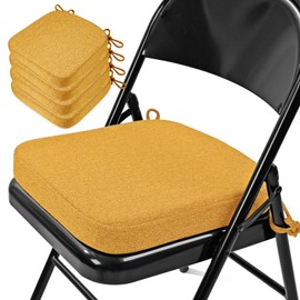 SINOSSO Thickened 2" Memory Foam Folding Chair Cushions 4 Pack, Square Pads with Ties for Kitchen Chairs, Indoor Non-Slip Dining Chair Seat Cushions (4 Pcs, Yellow)