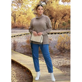 WIHOLL Tunic Tops for Women Loose Fit Turtleneck Fall Sweaters Long Sleeve Shirts Turtlenecks Side Split Coffee M