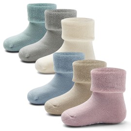 Aisyee Baby Stopper Socks Warm Winter Socks Baby ABS Socks Thick Non-Slip Socks Baby 6 Pairs, Mix plain 5225