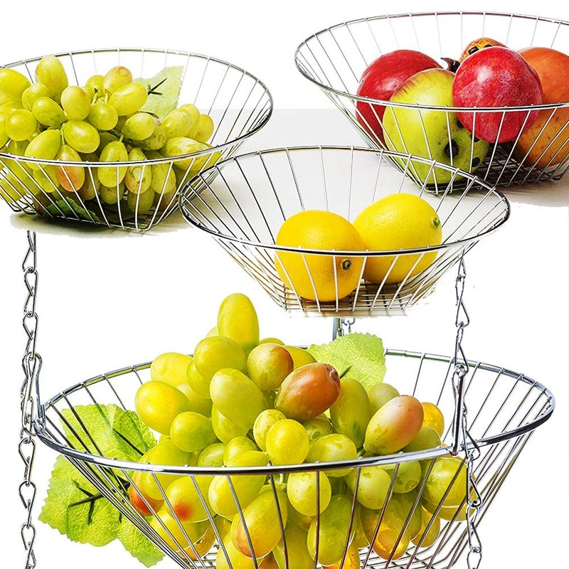 3 Tier Fruit Basket, Vegetable Kitchen Storage Basket Chain Hanging