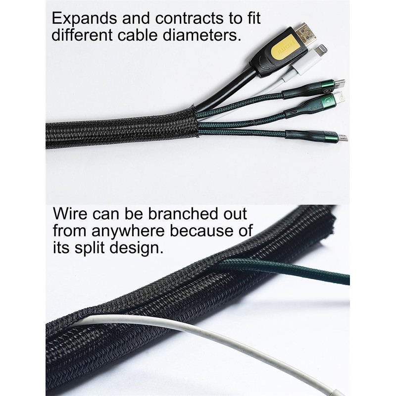 ZEMAN Semi-Rigid Wrappable Split Woven Sleeving Cord Protector Tubing, Self-Wrapping