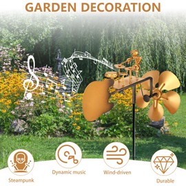 YYTECH Trommler-Windmühle, handgefertigte Metall-Schlagzeuger-Musik-Windmühle, Windspiel Metall, Schlagzeuger Windspiel Skulptur, WindmüHlen Garten FüR Balkon,Terrasse & Gartendeko FüR DraußEn