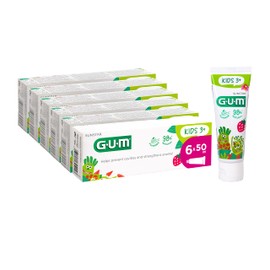 GUM Kids Tooth Gel 3+ | Especially for Milk Teeth | Gel Texture | Strawberry Flavour | 6 x 50 (with 1 Free Sample)
