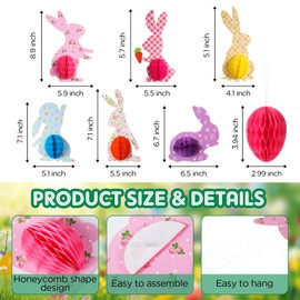 Tenare 13 Pcs Easter Hanging Decorations Easter Bunny Decorations Honeycomb Balls Paper Colorful Rabbit Easter Hanging Eggs Ornaments for Home Tree School Holiday Spring Party Supplies (Lively Style)