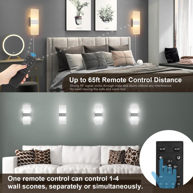 GOODATE Plug in Wall Sconces with Stepless Adjustable 3000K-6500K Colors