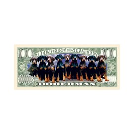 American Art Classics Pack of 5 - Doberman Pinscher Million Dollar Bills - Collectible Novelty Million Dollar Bills - Best Gift for Doberman Pinscher Fans