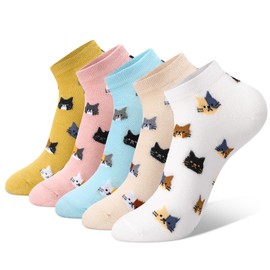 Zuimei Women Ankle Socks, 5 Pairs Cotton No Show Sock Cute Cat Low Cut Socks Funny Ladies Cat Socks 3-6 Soft Casual Socks, Birthday Gifts for Womens Girls