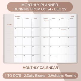 Simplified 2024-2025 Monthly Planner and Calendar Book. Runs From Oct 2024 - Dec 2025, Monthly Planner 2024-2025 Easy to Organize Your Daily Life, 7" x 10", Green