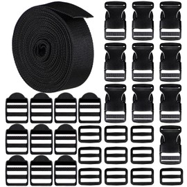 Nylon Heavy Webbing 5M, Wide Black Nylon Webbing, Polypropylene Heavy Bags Straps, Nylon Strap with Adjustable Buckles and Retaining Ring, Cuttable Black Webbing for Backpack Dog Collar DIY Craft