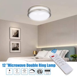 MingBright 12 Inch LED Flush Mount Ceiling Light with Microwave Sensor, 20W Dimmable, 4000K Cool White & Brush Nickel, Modern Round Ceiling Chandelier for Living Room, Bedroom, ETL Listed