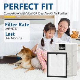 ClearAir-A5 Replacement Filter Compatible with VEWIOR ClearAir-A5 Air Purifier, 3-in-1 H13 True HEPA Filter, 2 Pack