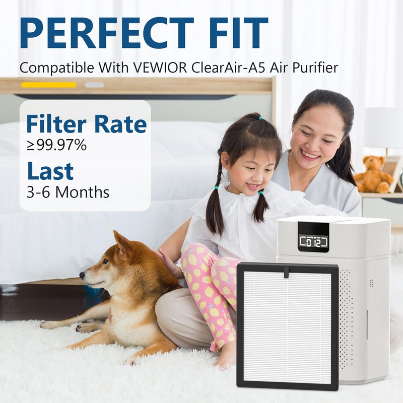 ClearAir-A5 Replacement Filter Compatible with VEWIOR ClearAir-A5 Air Purifier, 3-in-1