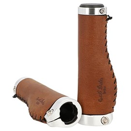 Gusti Phil A. Genuine Leather Handlebar Grip Bicycle Grip Leather Brown Metal Ring Silver Smooth