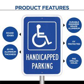 OLANZU (4 Pack) Handicapped Parking Sign 18" x 12" - 0.060 Rust Free Aluminum Thickness - Metal Handicap Parking Sign - UV Protected & Weather Resistant