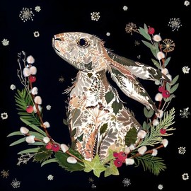 Christmas Cards Pack of 8 - Floral Hare by Helen Ahpornsiri - Artistic Festive Winter Wild Press Design - Made in the UK - Eco-Friendly