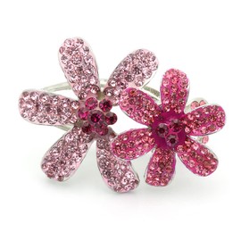 Medium Decorative Hair Clip Rhinestone Crystal Double Flowers Hair Pin Claws, Pink