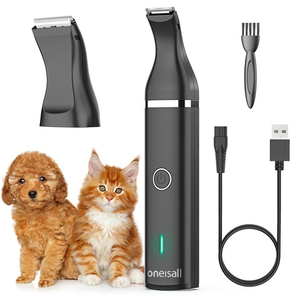 oneisall Pet Trimmer, Detail Clipper, Cat Clipper, 2 Types of Wide Blades, Ergonomic Grip Feet, Soles, Ears, Face, Butt, Low Noise, Low Vibration, Suitable for a Wide Range of Small Dogs, Medium-Sized Dogs, Large Dogs, Cats, Etc