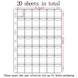 20 Sheets Coin Collection Supplies Pages, Standard 9-Holes Coin Collection Pages Coin Binder Sleeves for Coin Stamp Currency Collection (42 Pocket)