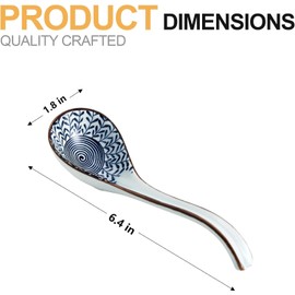 Ceramic Asian Soup Spoons, Easy to Hold, Long Handle Perfect Depth Spoon Set for Japanese Ramen Noodles, Chinese Dumpling, Pho, Miso, Wonton, Dishwasher Safe -Set of 4 - Blue