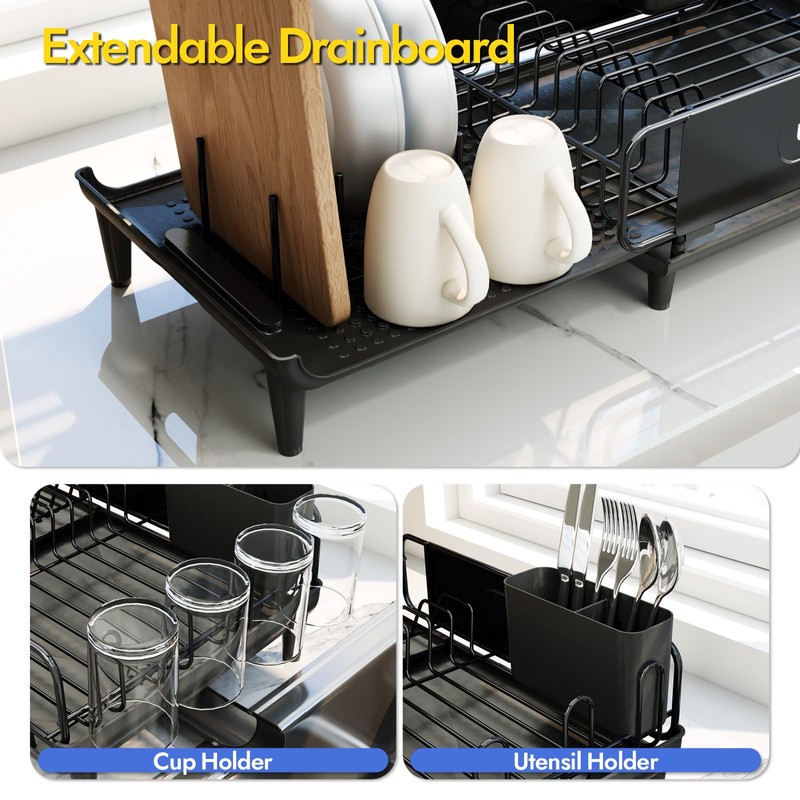 Urackify Dish Drying Rack, Expandable Dish Rack for Kitchen Countertop,