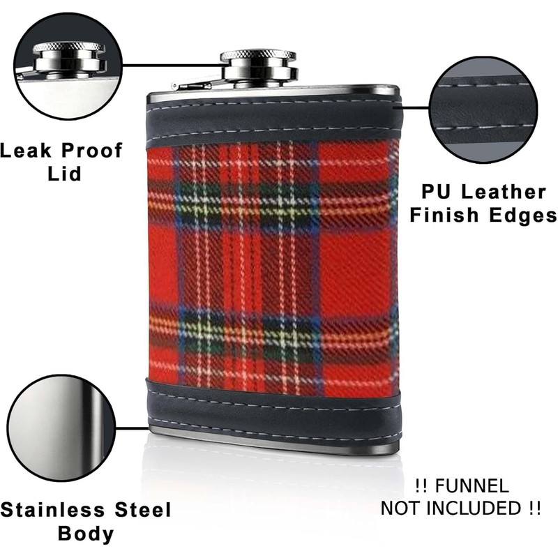 Scottish Tartan 6oz Hip Flask for Men - PU Leather
