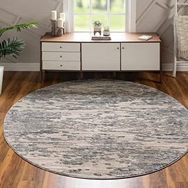 Unique Loom Oasis Collection Area Rug - Water (3' Round, Gray/ Ivory)