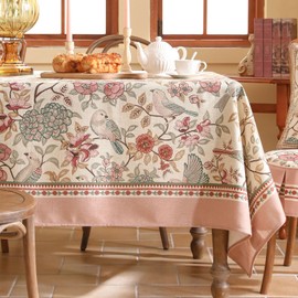 patdrea Linen Floral Tablecloth,Decorative Thick French Table Cloth Rectangle Square for Kitchen Dining Christmas 63" x 87"