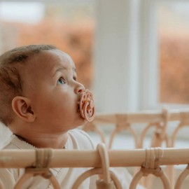 Bibs Round Boheme Natural Dummy Pacifier - Vanilla/Peach, Size 2 (6+ m)
