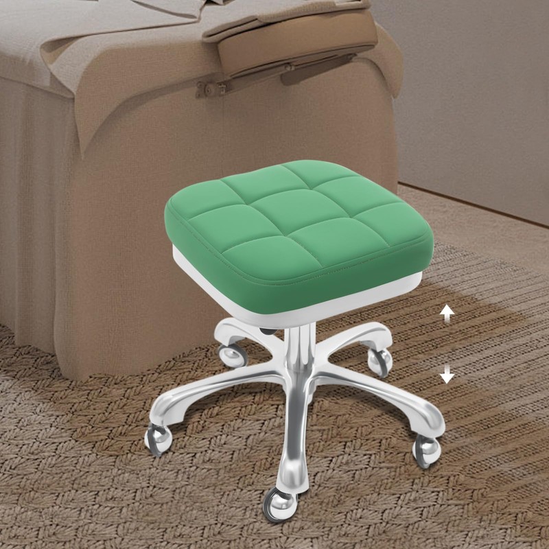 MARTEXBUY Esthetician Chair, Pedicure Stool, Square Rolling Salon Spa Chair,