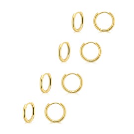 Gokeey Small Gold Huggie Hoop Earrings Set for Women 14K Real Gold Plated Hypoallergenic Lightweight Earrings for Sensitive Ears Everyday Earrings for Cartilage Piercings (8mm/8mm/8mm/8mm, Gold)