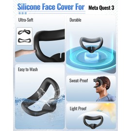 Silicone Face Pad kit for Meta Quest 3, Soft, Durable, Washable,Sweat-Proof,Lightproof Anti-Leakage Face Pad for Oculus/Meta Quest 3. Includes Meta Quest 3 Lens Cover and Controller Joystick Caps.