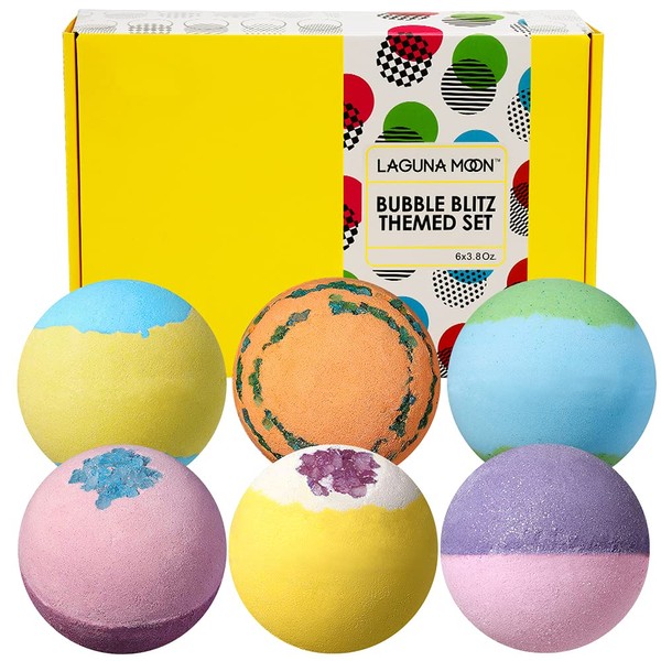 Bath Bombs Gift Set - 6pc XXL Organic Handmade Fizzy Shower Bombs with Essential Oils + Coconut Oil to Moisturize Dry Skin - Relaxing Spa Day for Women, Men, & Kids - Birthday, Anniversary, Bridal