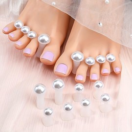 16pcs Pearl Toe Separators Silicone for Pedicure Nail Polish Gel Foot Toe Spacers Pedicures Nail Art Tools (8 White Pearls)